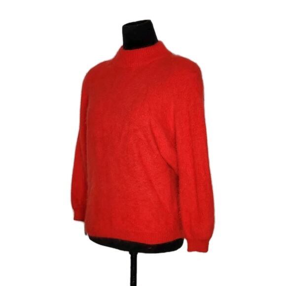 David Benjamin VTG 90s Angora Blend Red Knit Sweater 3/4 Sleeve Women's Size S - Picture 2 of 7